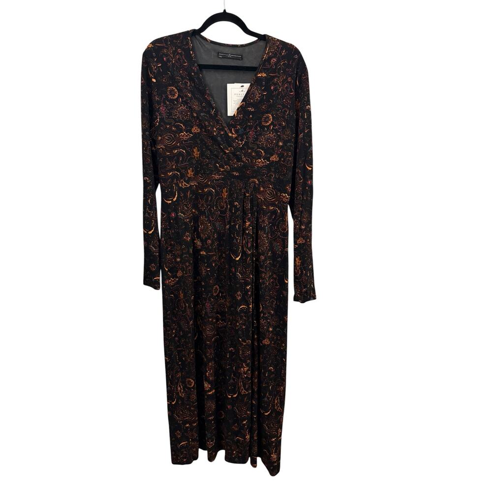 Peruvian Connection Eden Floral Midi Dress NEW L Jersey Knit Dark Romantic